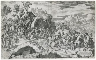 Rare-Antique Master Print-CALVARY MOUNTAIN-JESUS BEARING CROSS-Fontana-Campagnola-1584