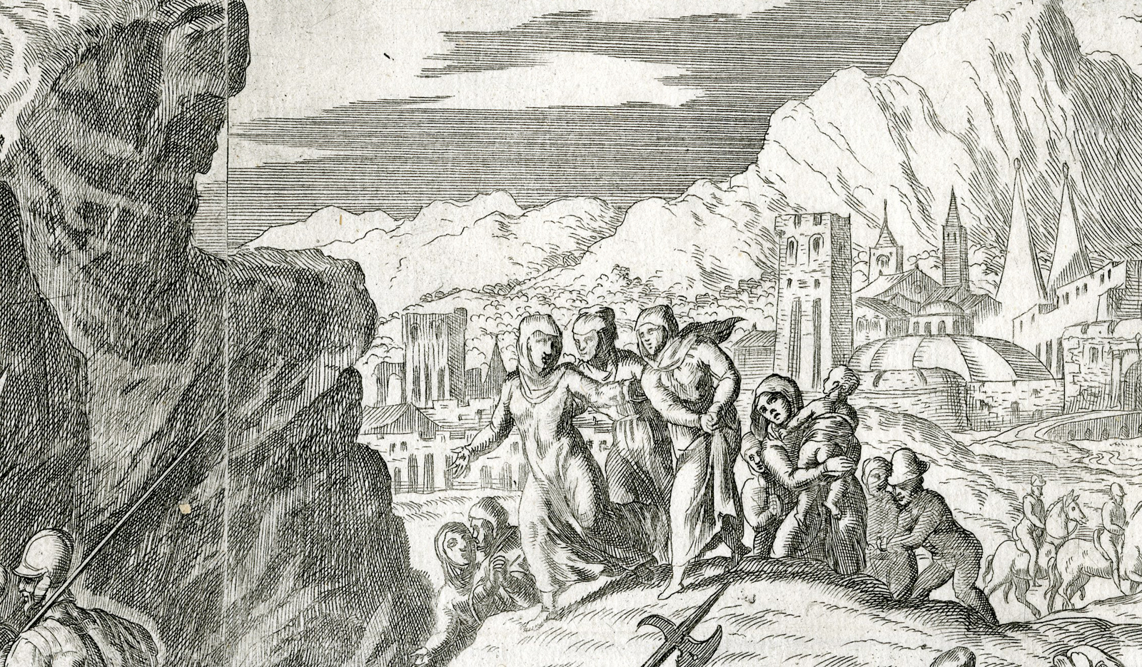 , Rare-Antique Master Print-CALVARY MOUNTAIN-JESUS BEARING CROSS-Fontana-Campagnola-1584, Pictura Antique Prints