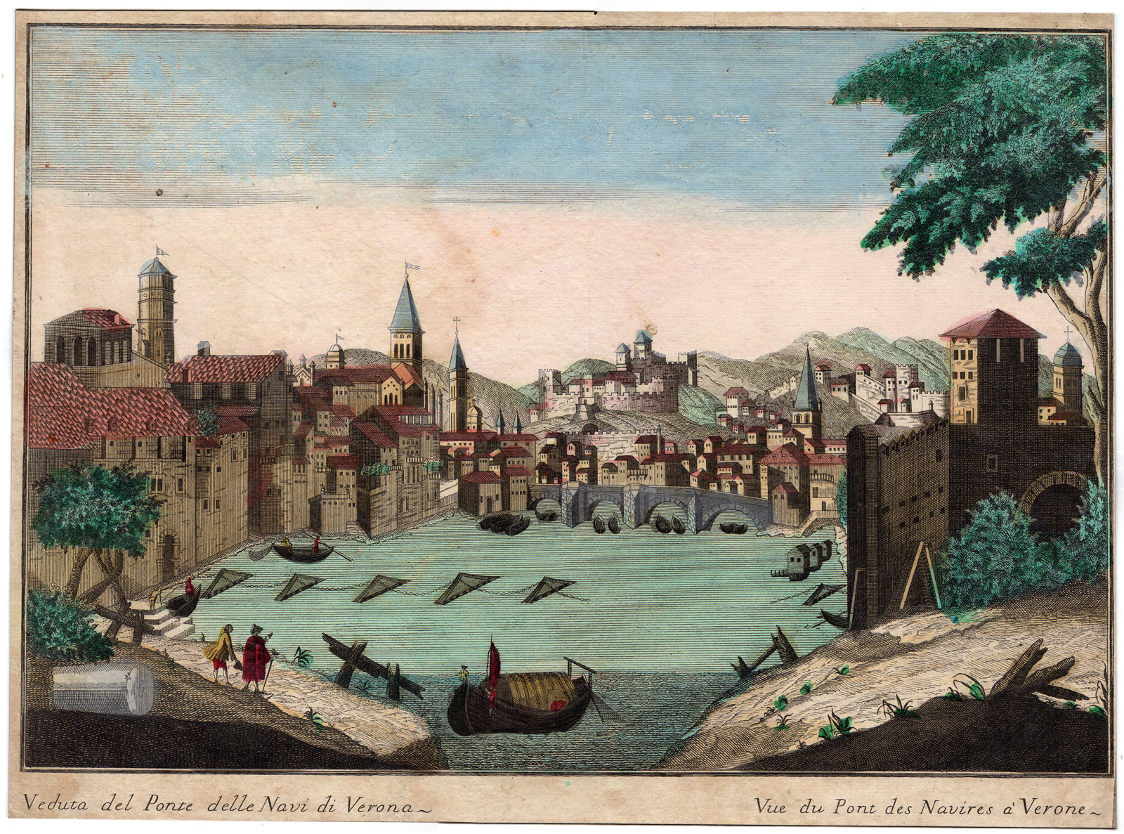 , Antique Print-OPTICAL PRINT-VERONA-ITALY-PONTE DELLA NAVI-Bassano-Remondini-1780, Pictura Antique Prints