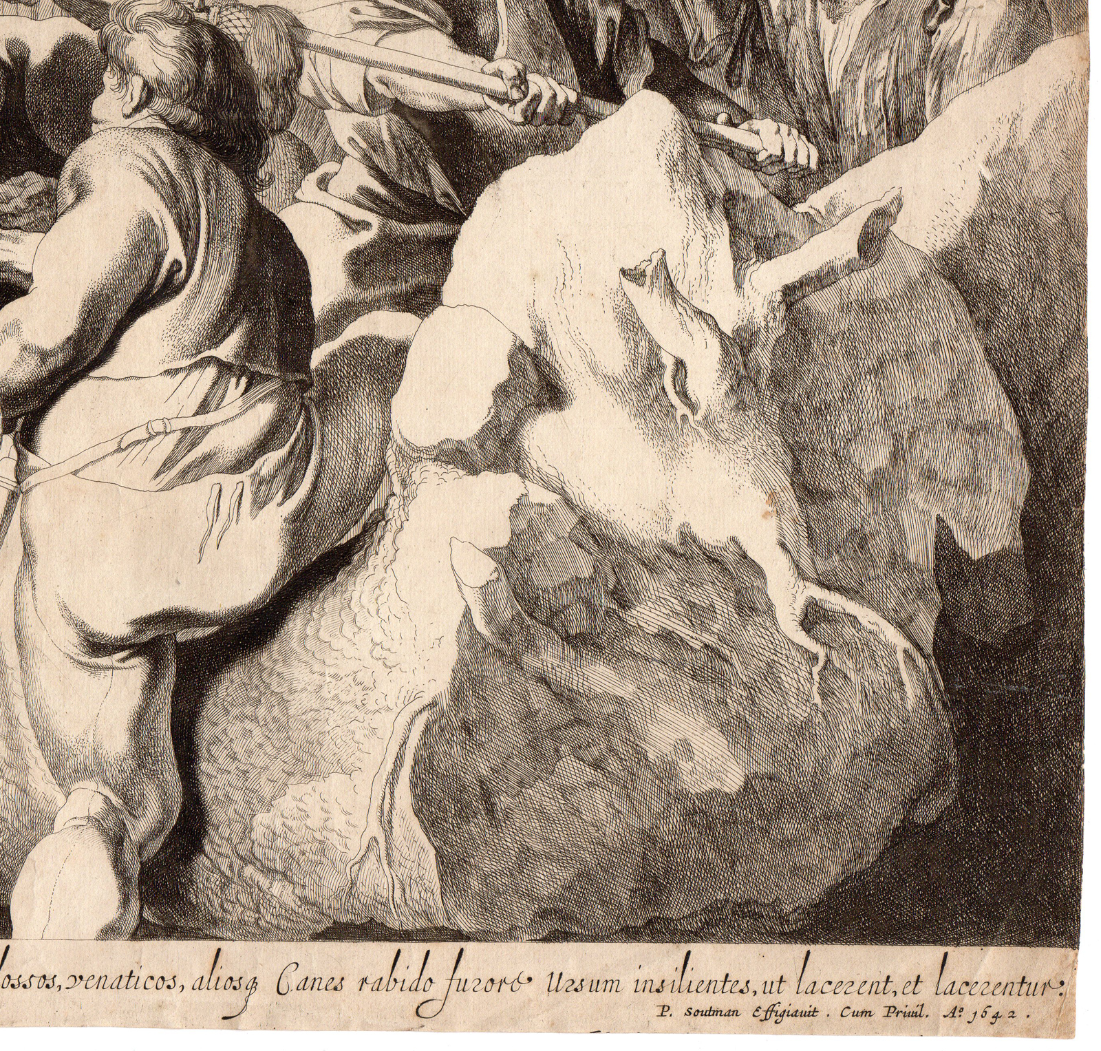, Antique Print-WILD BOAR HUNTING-Rubens-Soutman-1642, Pictura Antique Prints