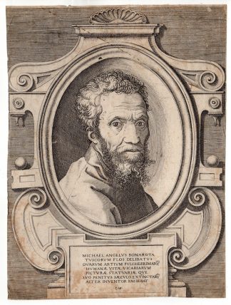Antique Print-MICHELANGELO-PORTRAIT-Venusti-Ghisi-c.1580