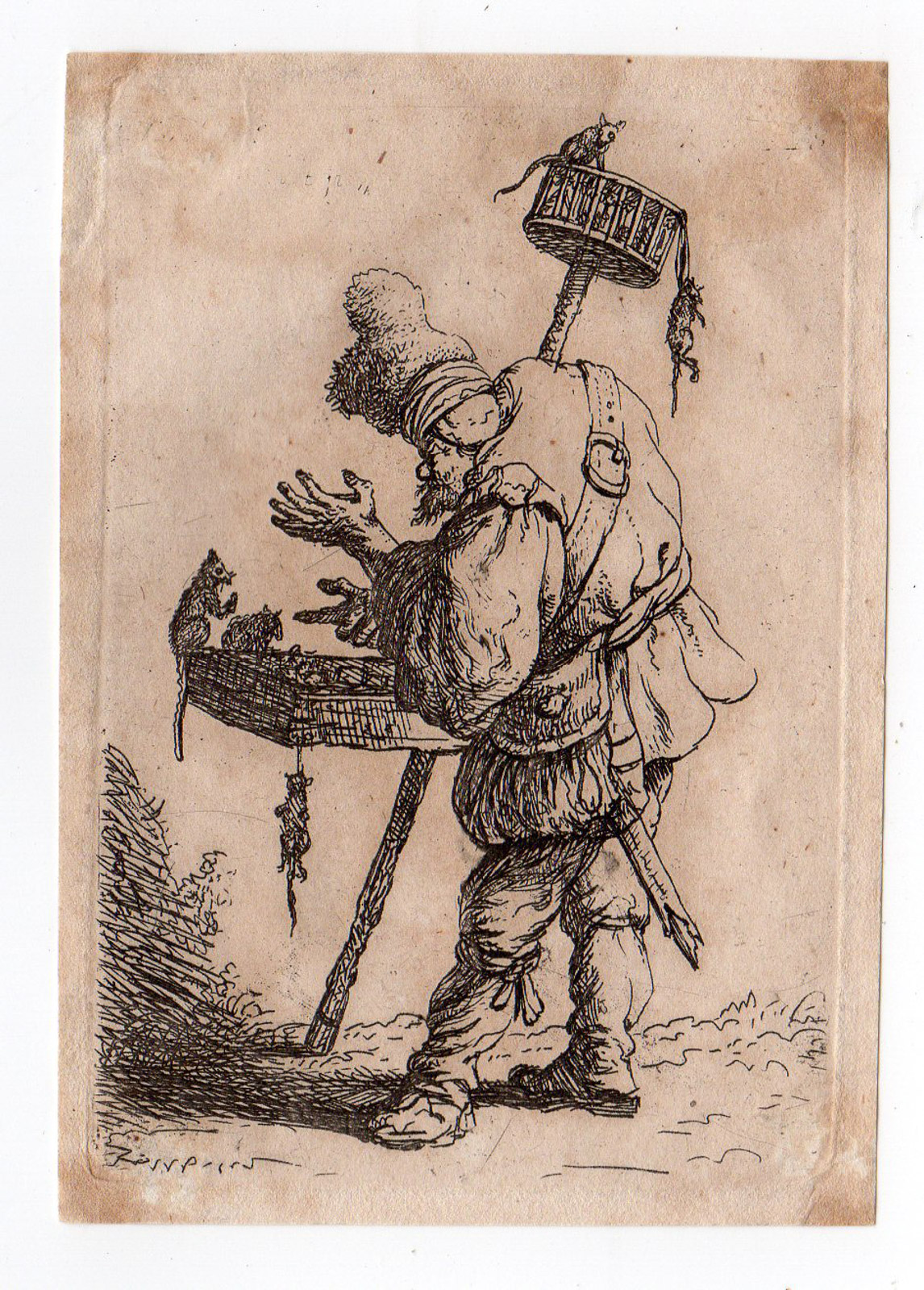 , Antique Print-RAT-CATCHER-HAWKER-RATS-RODENTS-MAN-Vliet-1632, Pictura Antique Prints