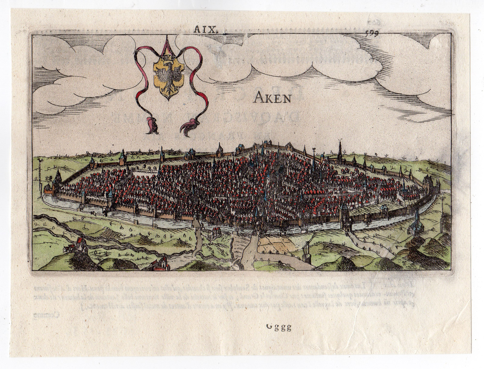 , Antique Print-AKEN-AACHEN-VIEW-Guicciardini-Kaerius-1613, Pictura Antique Prints