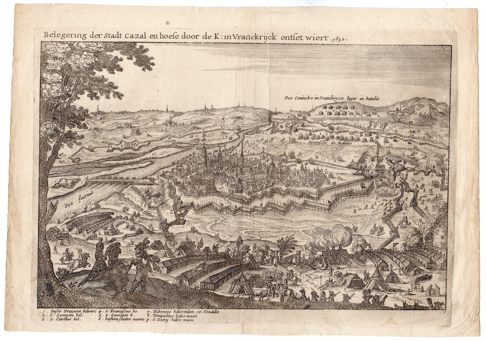 , Antique Print-CITY-SIEGE-CASALE-PIEMONT-ITALY-30 YEAR WAR-Danckerts-1642, Pictura Antique Prints