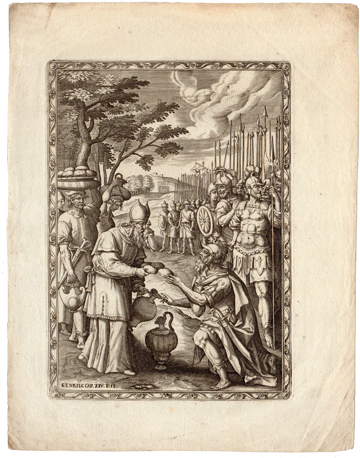 , Antique Print-MELCHISEDEK-ABRAHAM-BIBLE-RELIGION-Anonymous-1583, Pictura Antique Prints