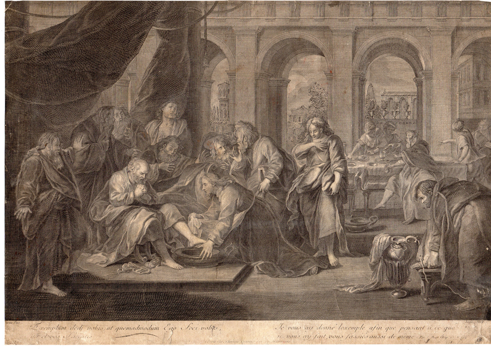 , Antique Print-CHRIST-FEET WASHING-Bertin-Lucas -ca. 1730, Pictura Antique Prints