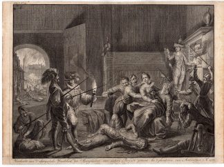 Antique Print-SPANISH SOLDIERS-PLUNDERING-ANTWERP-Luyken-1677-1679