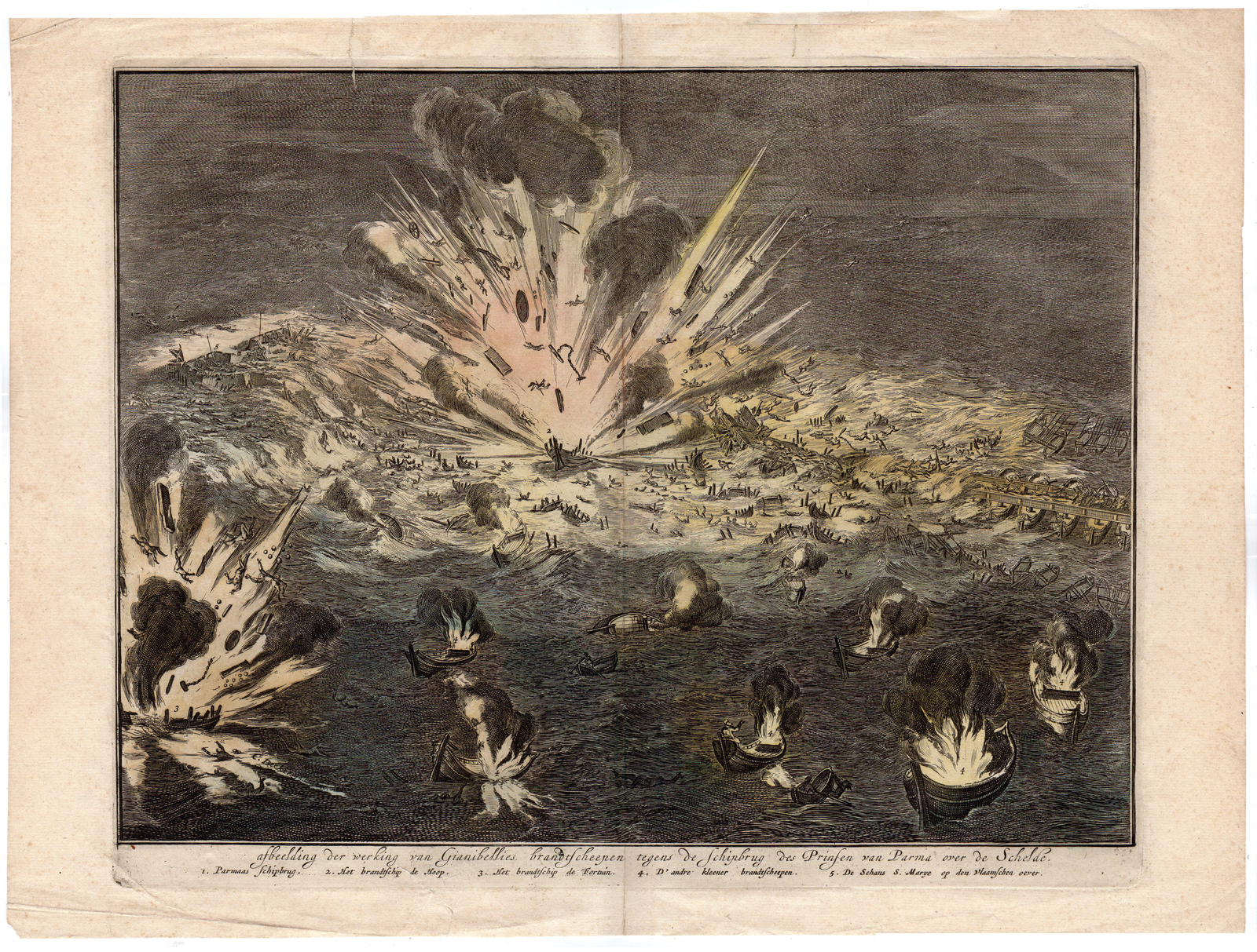 RB 1611 416x315 Antique Print-BURNERS-EXPLOSION-BURNING SHIPS-SCHELDE-ANTWERP-Decker-1730