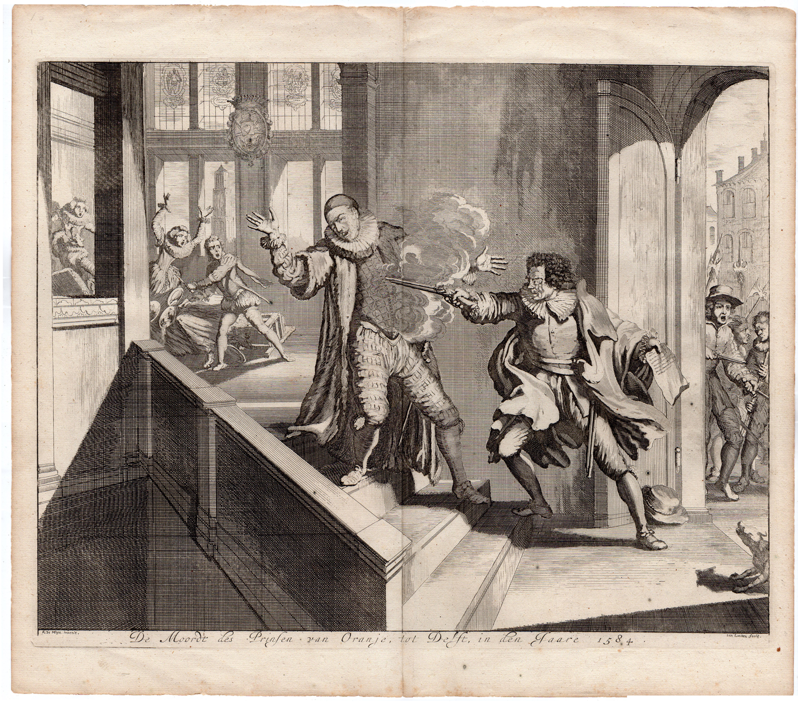 , Antique Print-WILLIAM OF ORANGE-ASSASSINATION-GERARDS-de Hooghe-Jan Luyken-1680, Pictura Antique Prints