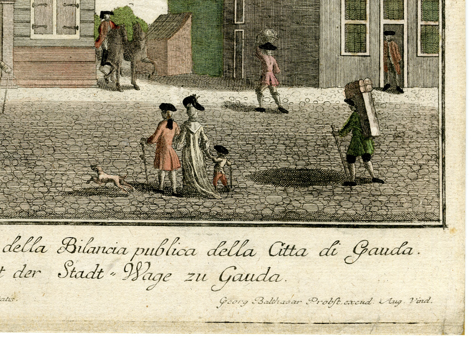 , Antique Print-STADSWAAG-CITY SCALE-GOUDA-Probst-ca.1760, Pictura Antique Prints