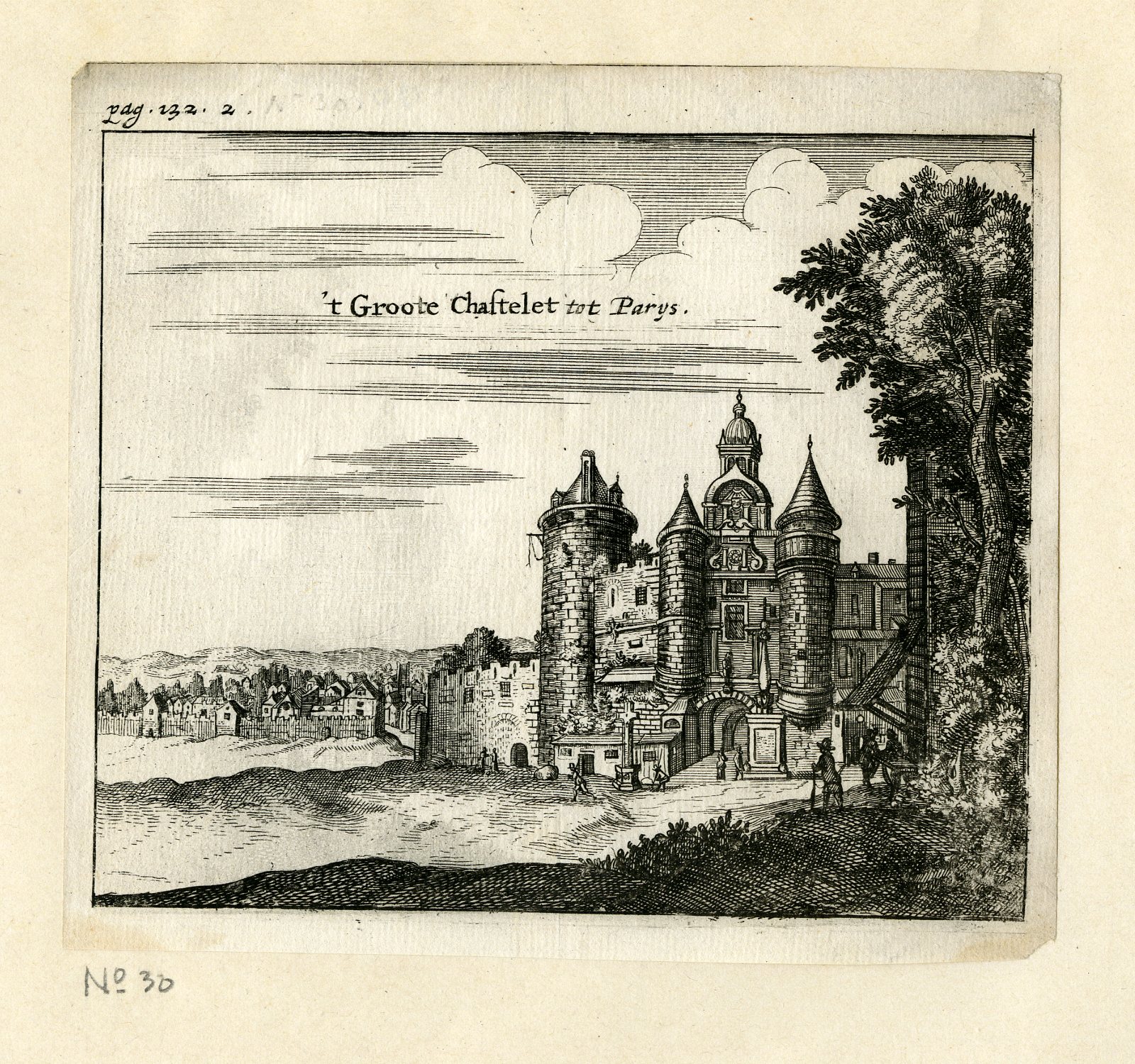 , Rare Antique Print-GREAT CASTLE-CHATEAU-PARIS-CHASTELET-Meurs-1666, Pictura Antique Prints