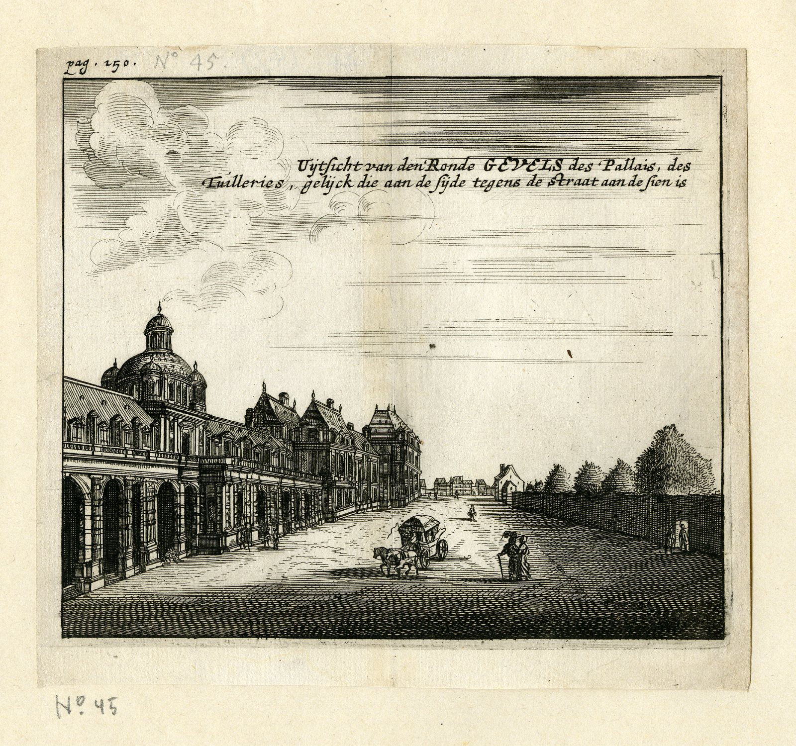 , Rare Antique Print-TUILERIES PALACE-FACADE-ROYAL-PALAIS-PARIS-Meurs-1666, Pictura Antique Prints