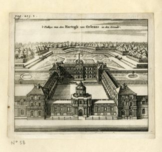 Rare Antique Print-PALACE-DUKE OF ORLEANS-PALAIS-PARIS-CHATEAU-Meurs-1666