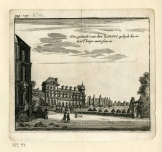 Rare Antique Print-LOUVRE PALACE-PALAIS-MUSEUM-GARDEN-PARIS-Meurs-1666