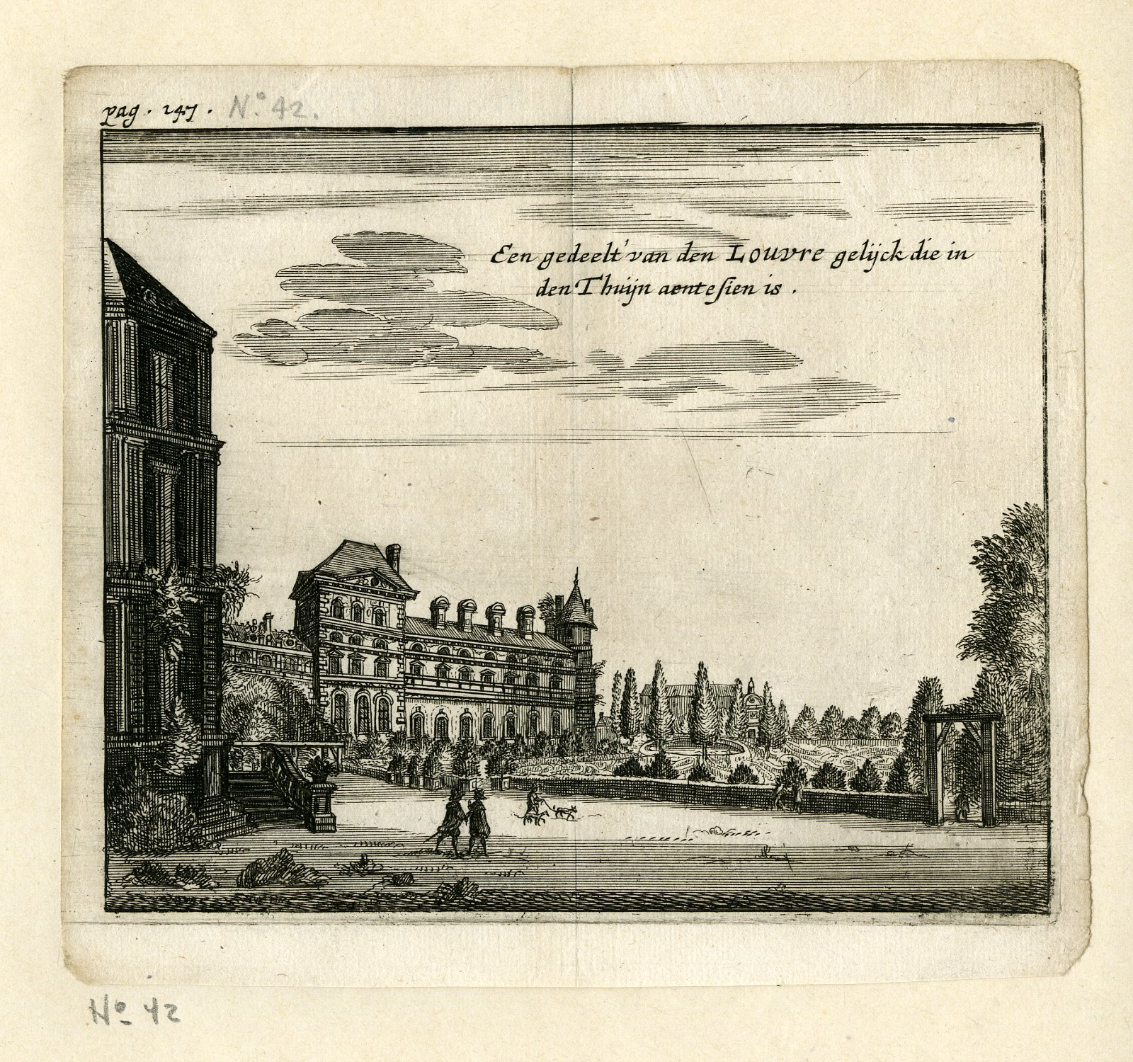 , Rare Antique Print-LOUVRE PALACE-PALAIS-MUSEUM-GARDEN-PARIS-Meurs-1666, Pictura Antique Prints