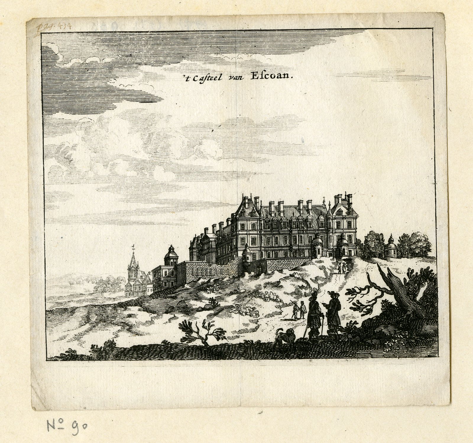 , Rare Antique Print-CASTLE OF ESCOUAN-CHATEAU-PARIS-Meurs-1666, Pictura Antique Prints