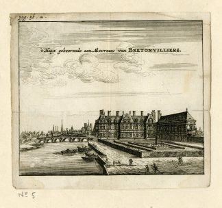 Rare Antique Print-MADAME BRETONVILLIERS-MANSION-PARIS-Meurs-1666