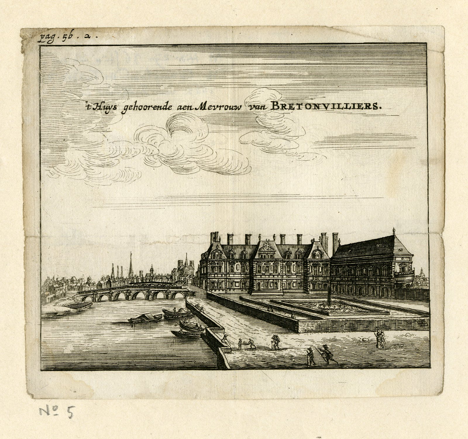 , Rare Antique Print-MADAME BRETONVILLIERS-MANSION-PARIS-Meurs-1666, Pictura Antique Prints