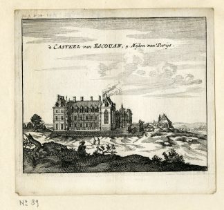 Rare Antique Print-CASTLE-CHATEAU-ESCOUAN-PARIS-Meurs-1666