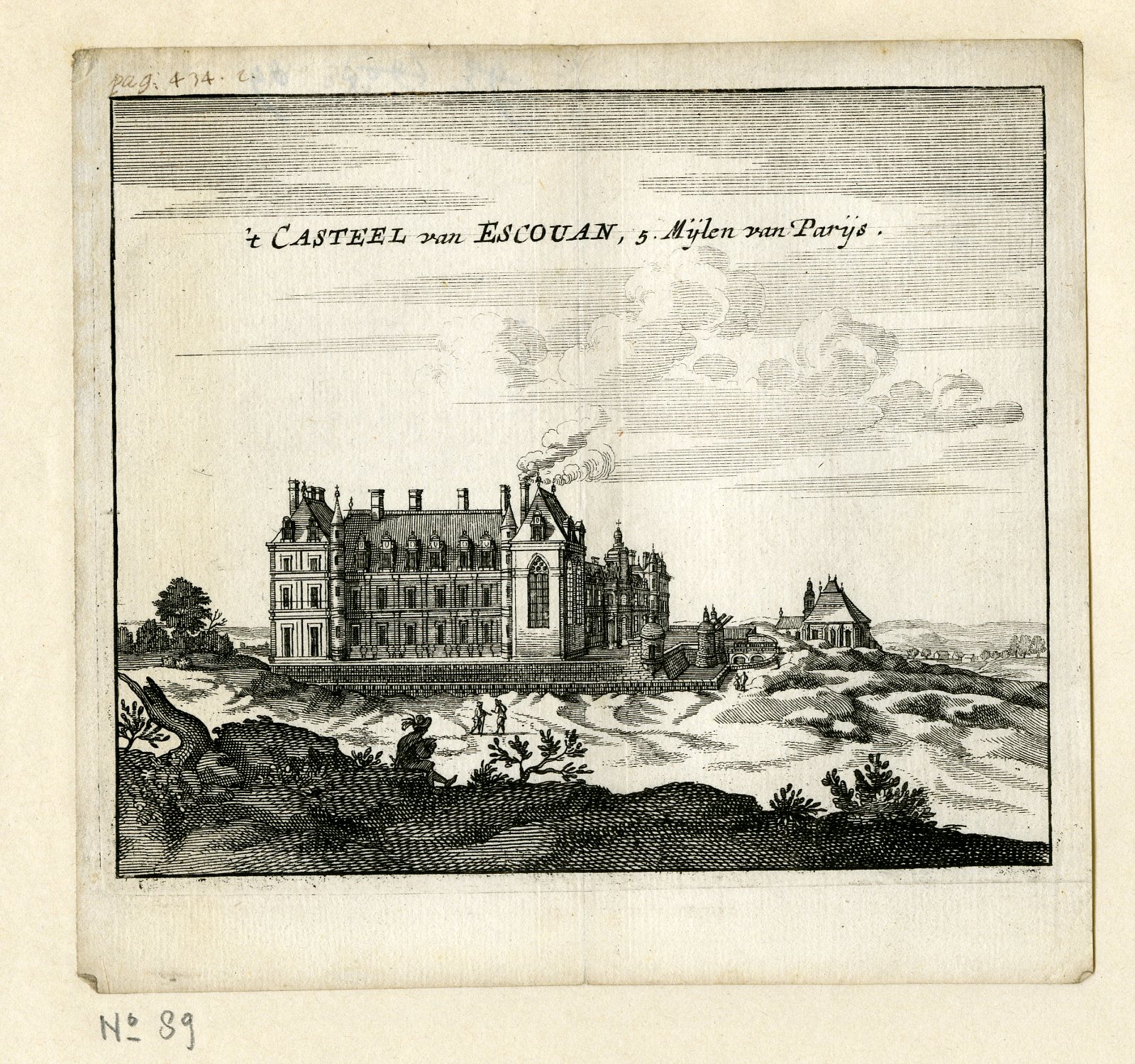 , Rare Antique Print-CASTLE-CHATEAU-ESCOUAN-PARIS-Meurs-1666, Pictura Antique Prints