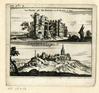 Rare Antique Print-CASTLE-RUINS-CHURCH-FLAVIGNY-MUETTE-Meurs-1666