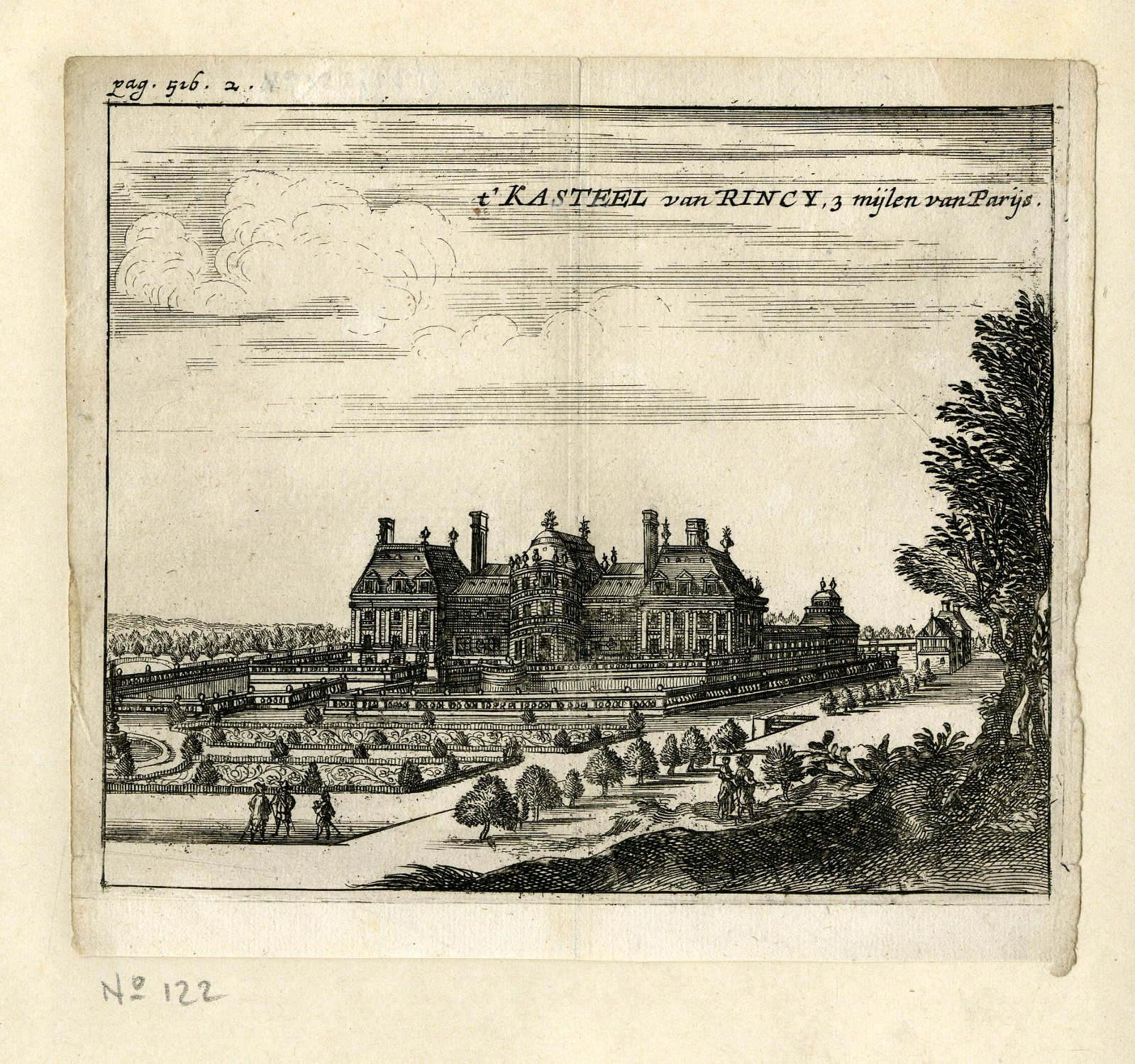 , Rare Antique Print-CASTLE OF RINCY-PARIS-CHATEAU-Meurs-1666, Pictura Antique Prints