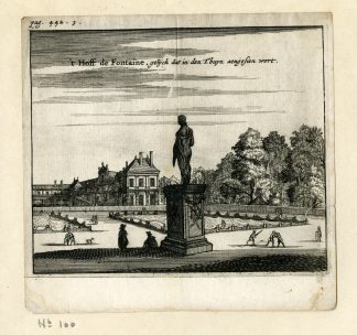 Rare Antique Print-FONTAINEBLEAU-PALACE-CASTLE-GARDEN-Meurs-1666