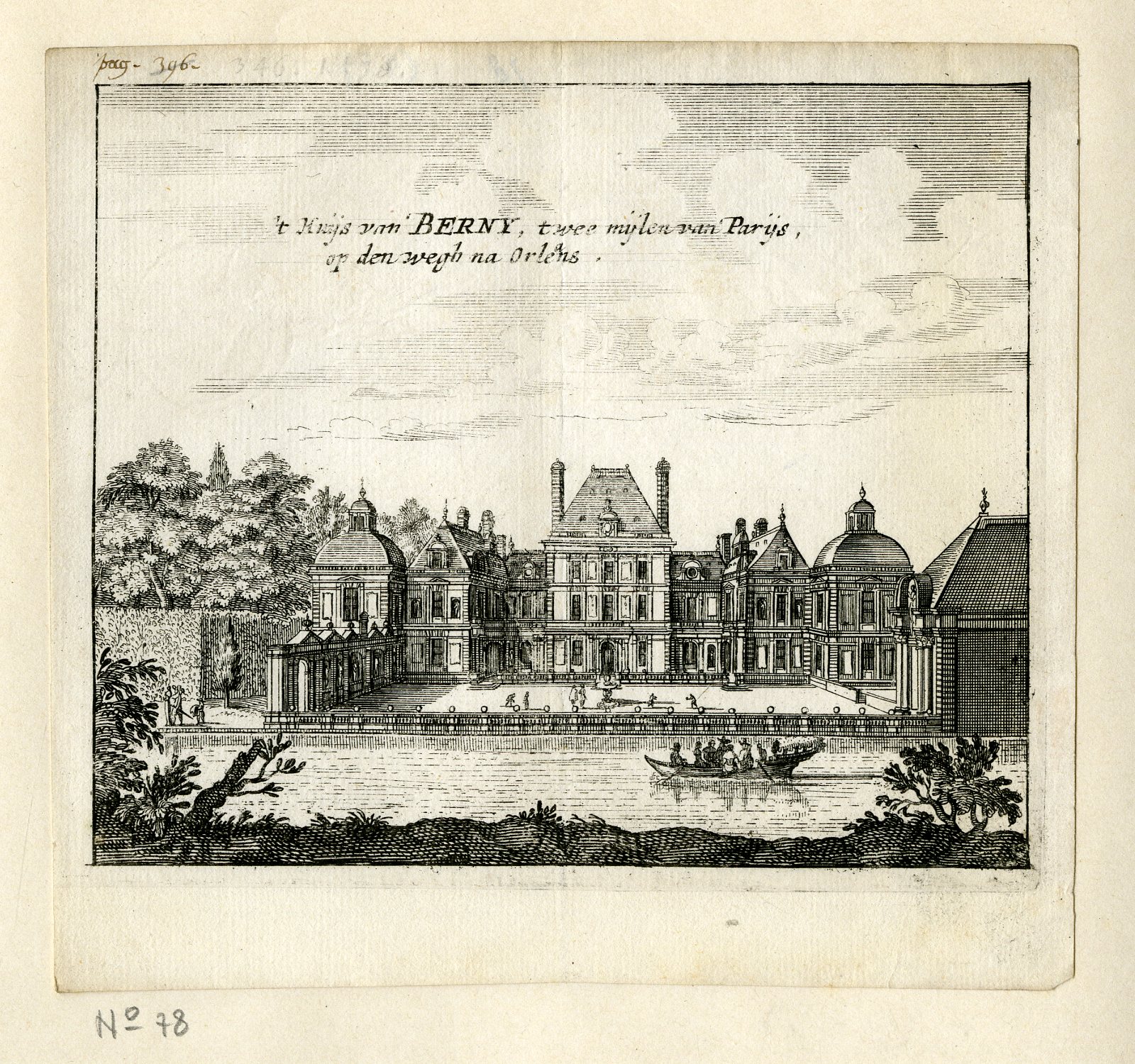 , Rare Antique Print-CASTLE OF BERNY-PARIS-Meurs-1666, Pictura Antique Prints