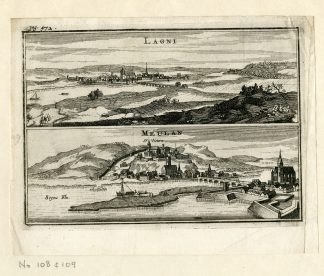 Rare Antique Print-LAGNY SUR MARNE-MEULAN EN YVELINES-Meurs-1666