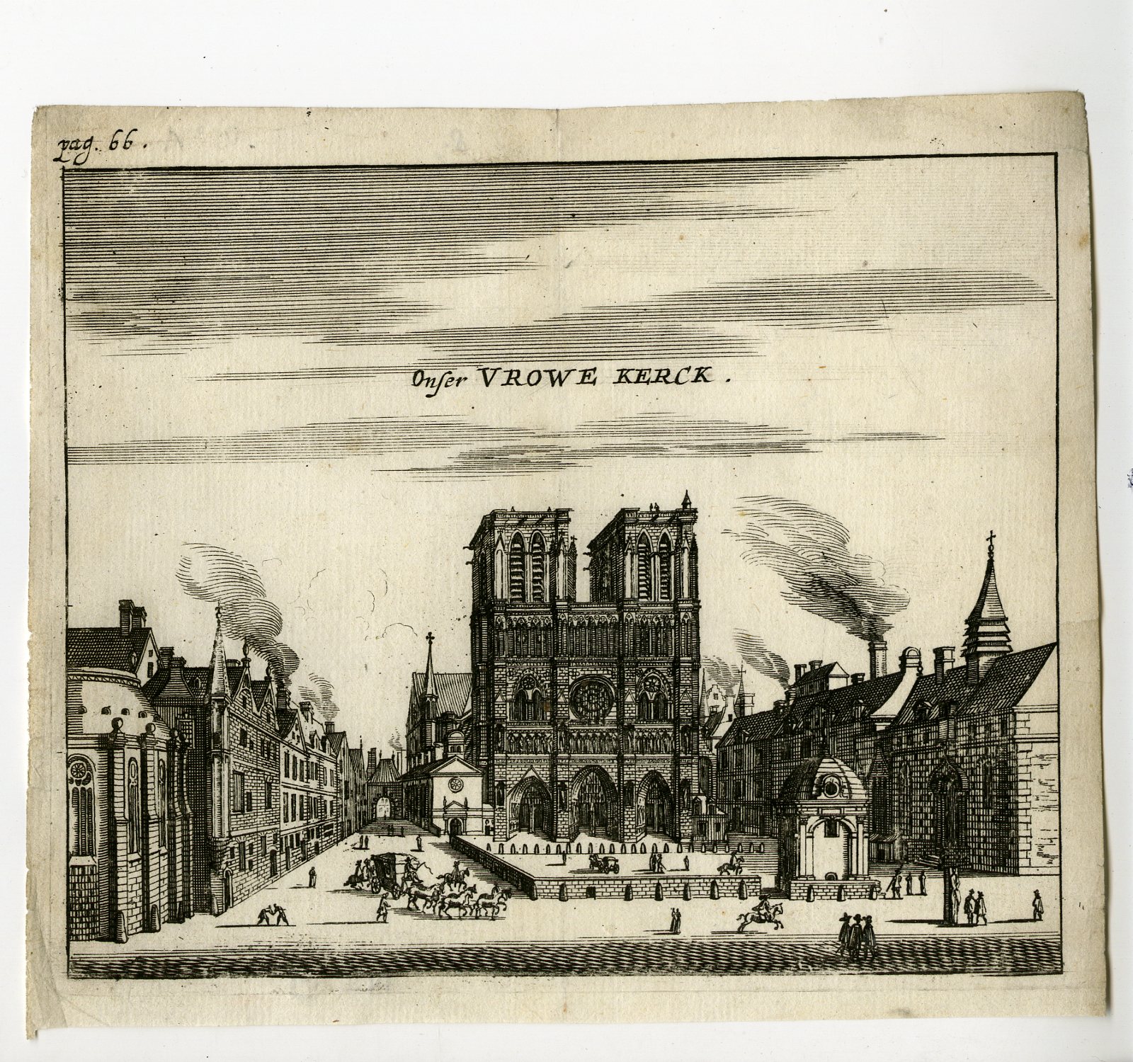 , Rare Antique Print-NOTRE DAME DE PARIS-CATHEDRAL-VIEW-II-Meurs-1666, Pictura Antique Prints