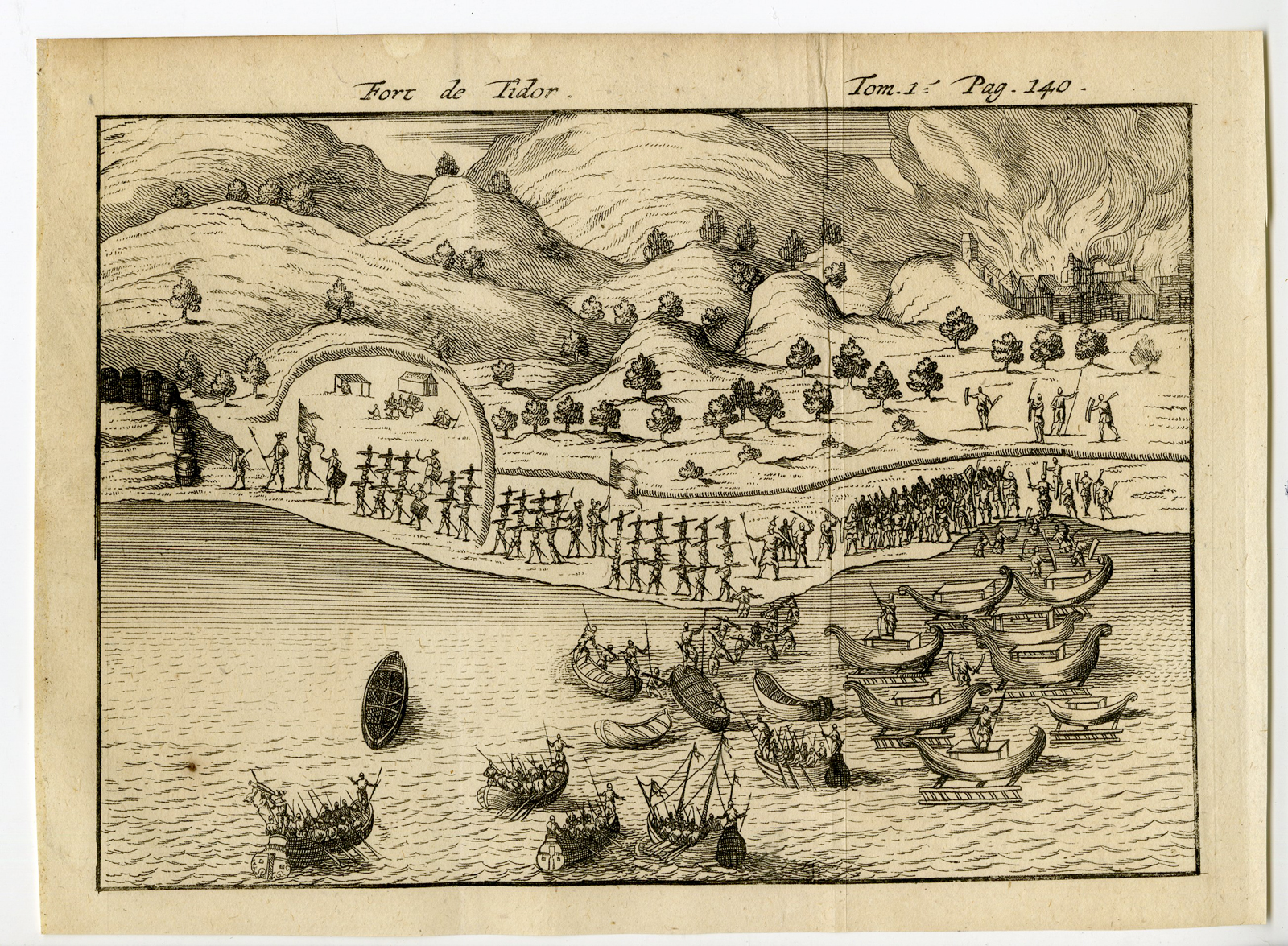 , Rare Antique Print-FORTRESS-TIDORE-MALUKU ISLANDS-INDONESIA-Argensola-1706, Pictura Antique Prints