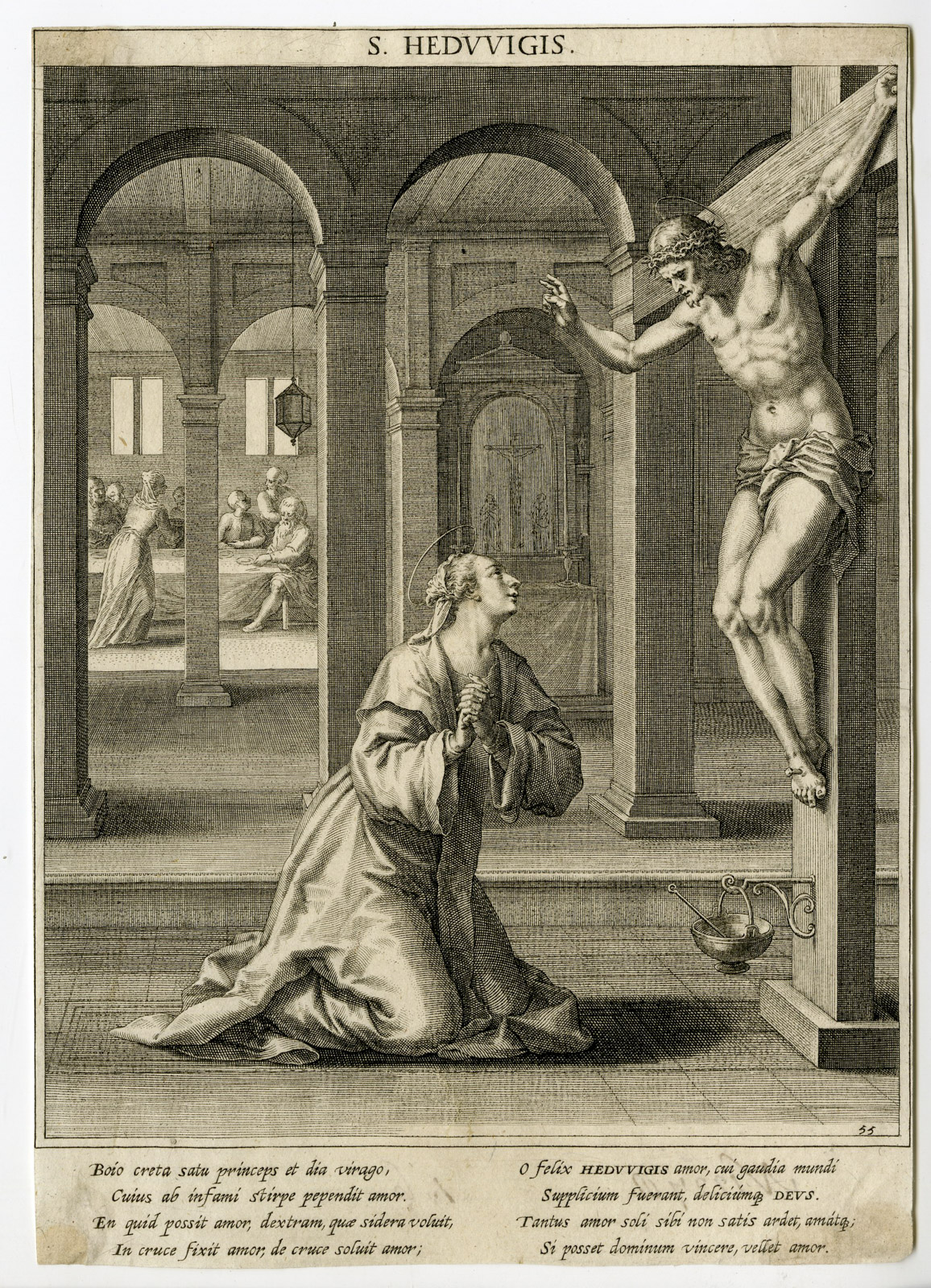 , Antique Master Print-SAINT HEDWIG OF SILESIA-BLESSED-CHRIST-Kager-Sadeler-1615, Pictura Antique Prints