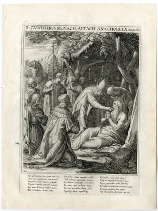 Antique Master Print-SAINT GUNTHER-HERMIT-DYING-LAST RITES-Kager-Sadeler-1615