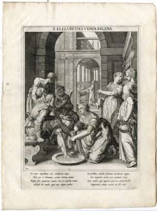 Antique Master Print-SAINT ELIZABETH-QUEEN OF HUNGARY-Kager-Sadeler-1615