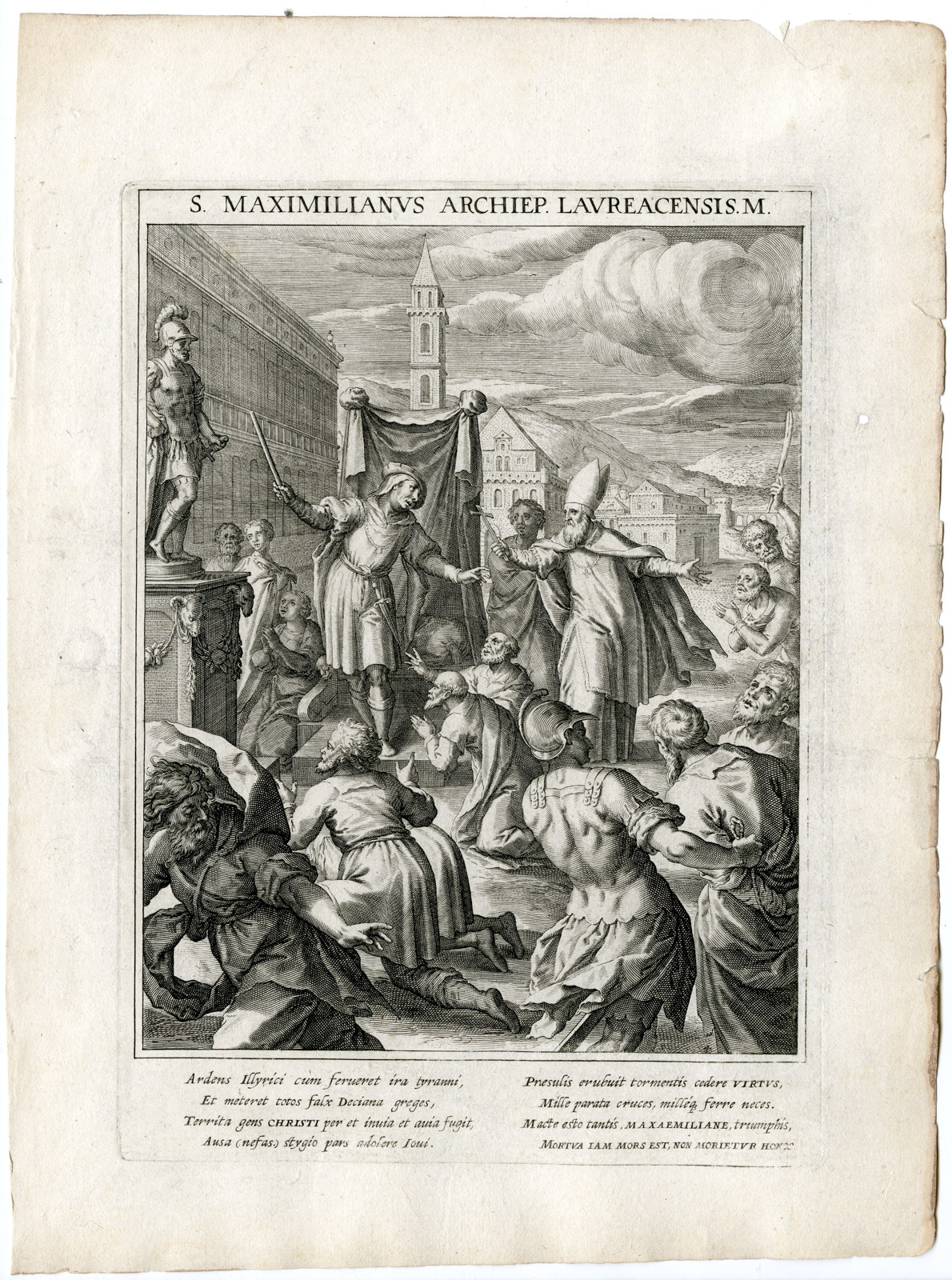 , Antique Master Print-SAINT MAXIMILIAN-BISHOP OF LORCH-MARTYR-Kager-Sadeler-1615, Pictura Antique Prints