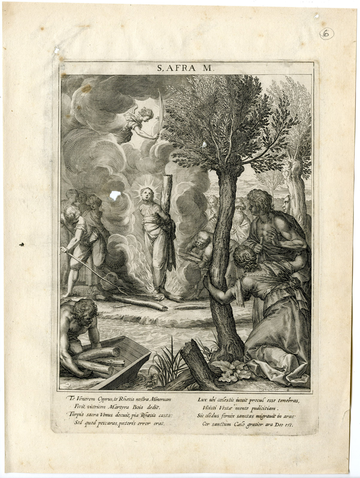 , Antique Master Print-SAINT AFRA-MARTYR-BURNED-PILEFIRE-Kager-Rader-Sadeler-1615, Pictura Antique Prints