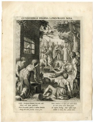 Antique Master Print-GUNDEBERGA-DUEL-PRISON-LOMBARDY-QUEEN-Kager-Sadeler-1615