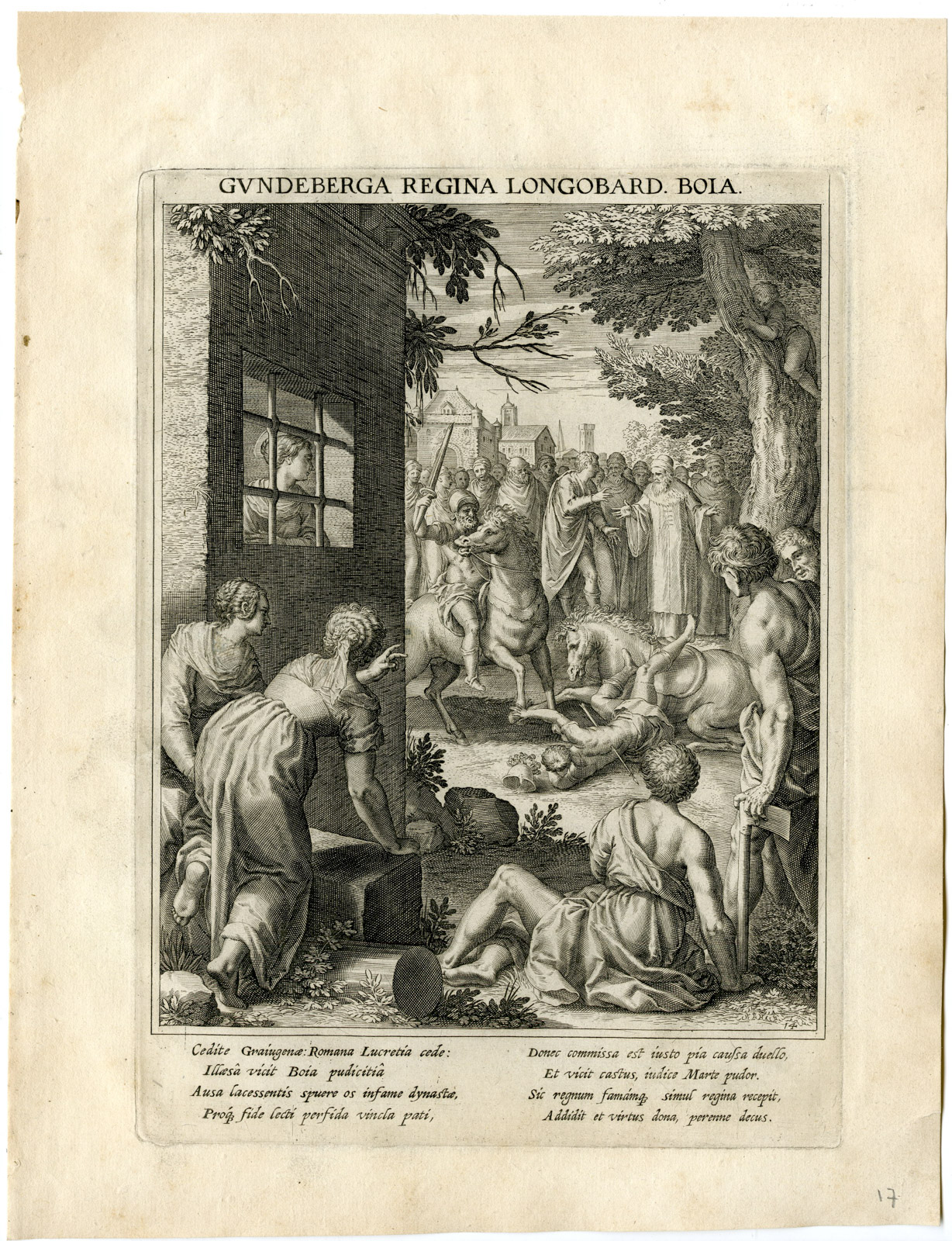 , Antique Master Print-GUNDEBERGA-DUEL-PRISON-LOMBARDY-QUEEN-Kager-Sadeler-1615, Pictura Antique Prints