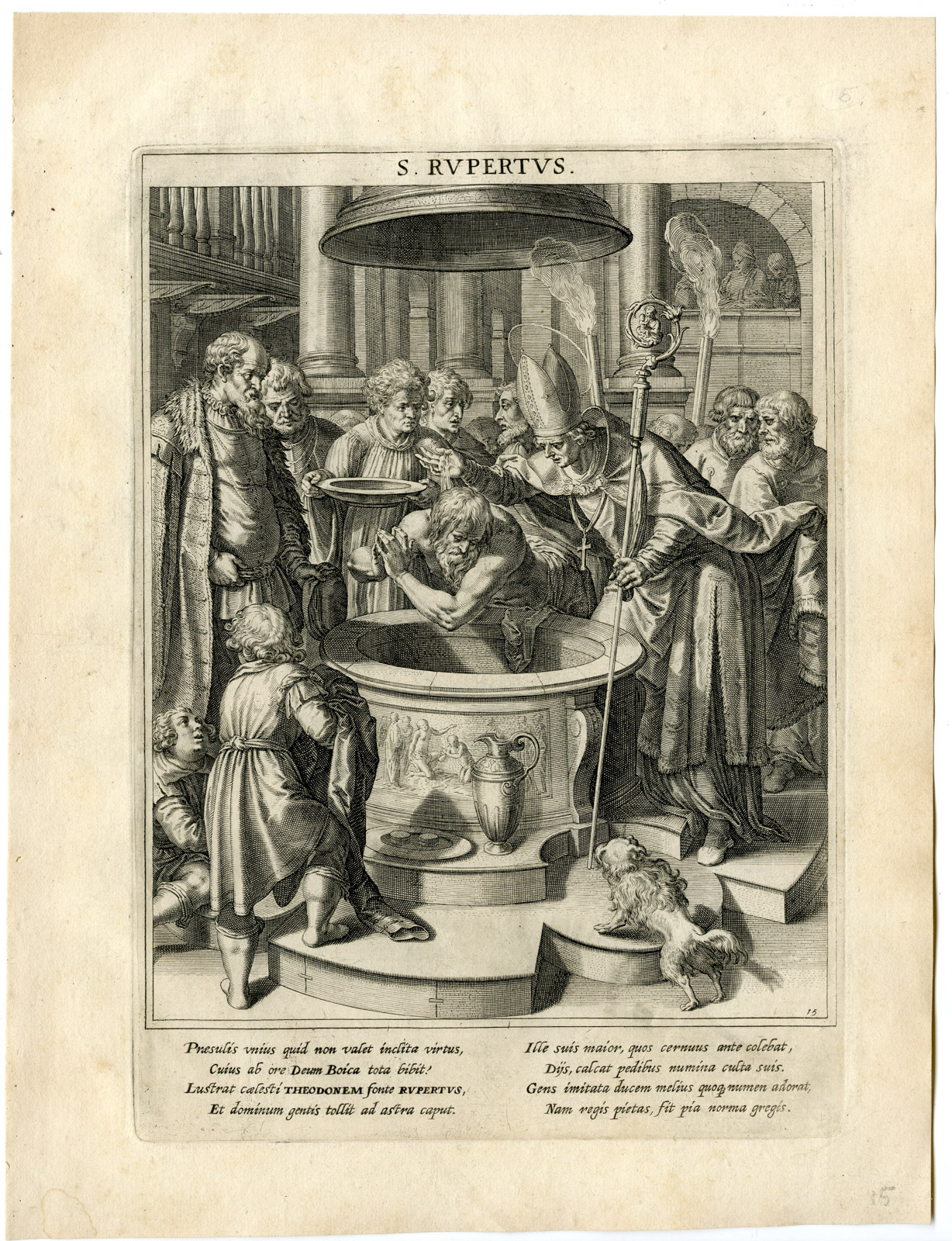 , Antique Master Print-SAINT RUPERT OF SALZBURG-BISHOP-BAPTISM-Kager-Sadeler-1615, Pictura Antique Prints