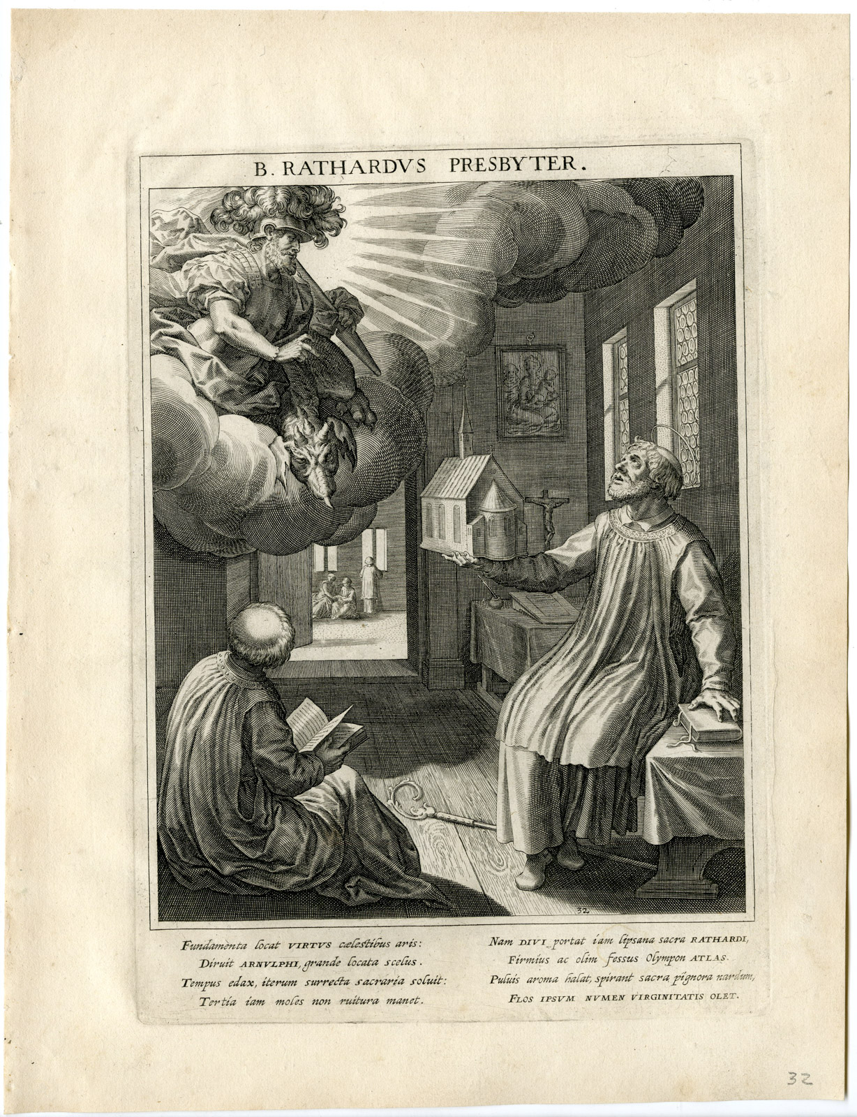 , Antique Master Print-SAINT RATHARD OF ANDECHS-GEORGE-DRAGON-Kager-Sadeler-1615, Pictura Antique Prints