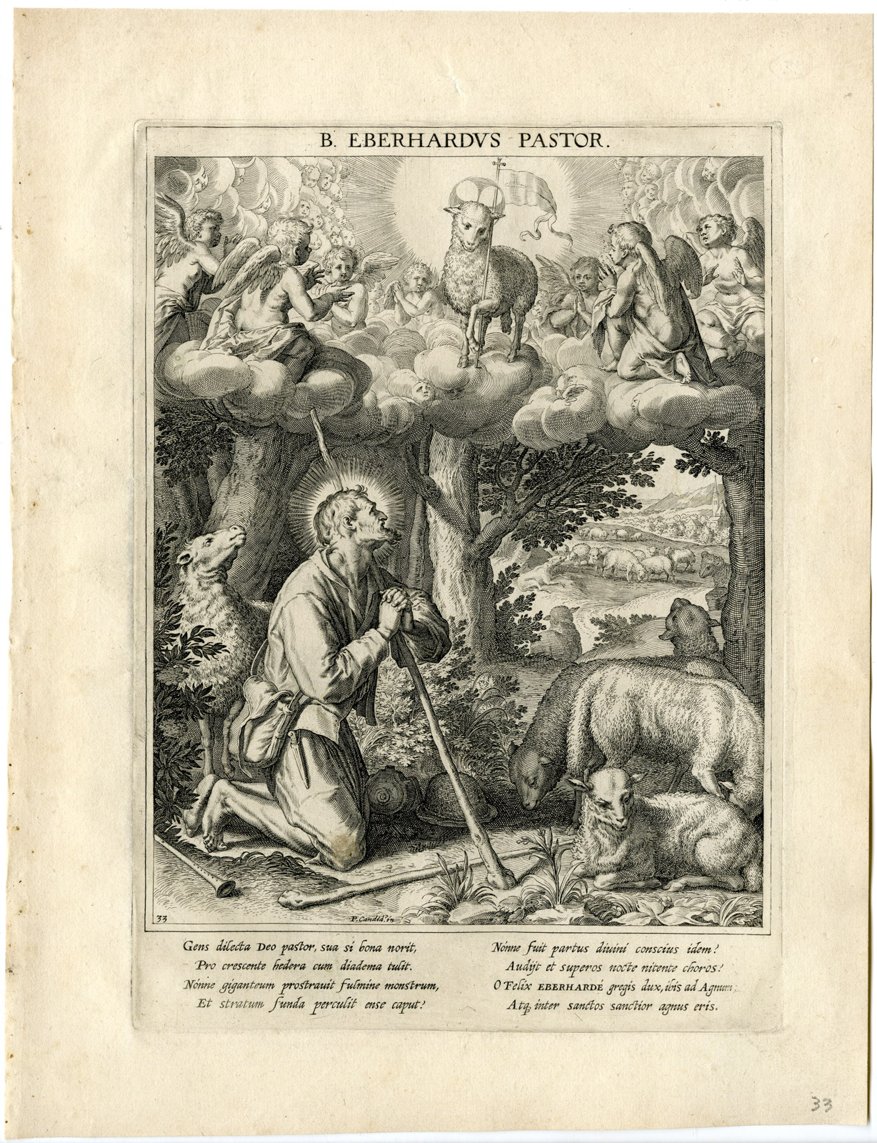 , Antique Master Print-SAINT EBERHARD OF TUNTENHAUSEN-LAMB-Kager-Sadeler-1615, Pictura Antique Prints