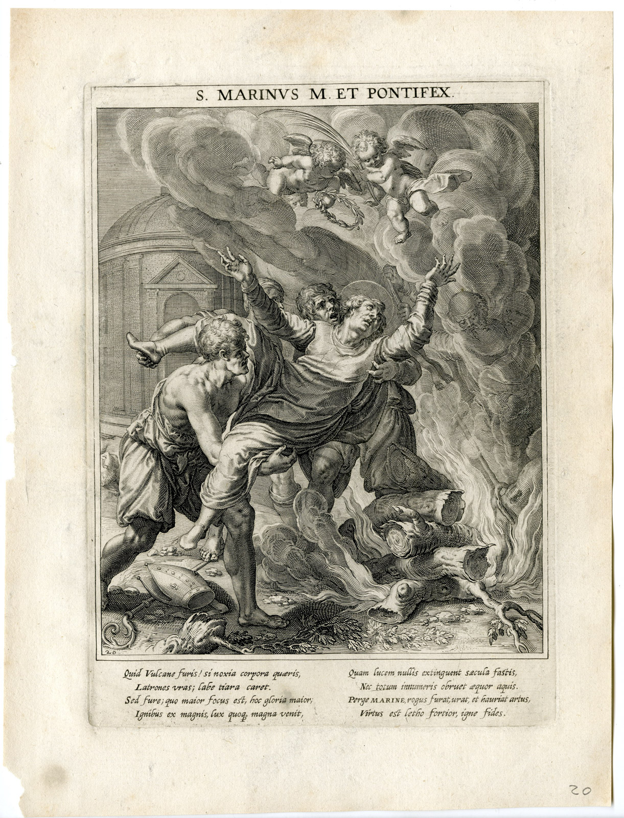 , Antique Master Print-SAINT MARINUS OF WILPARTING-BURNED-Kager-Sadeler-1615, Pictura Antique Prints