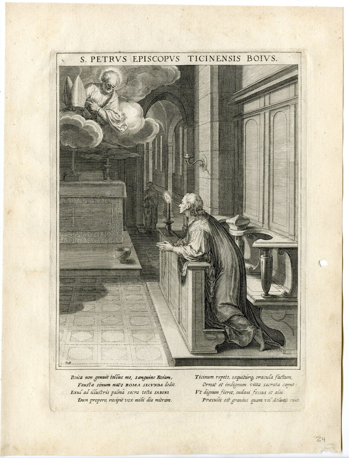 , Antique Master Print-SAINT PETER OF PAVIA-BISHOP-SABINUS-Kager-Sadeler-1615, Pictura Antique Prints