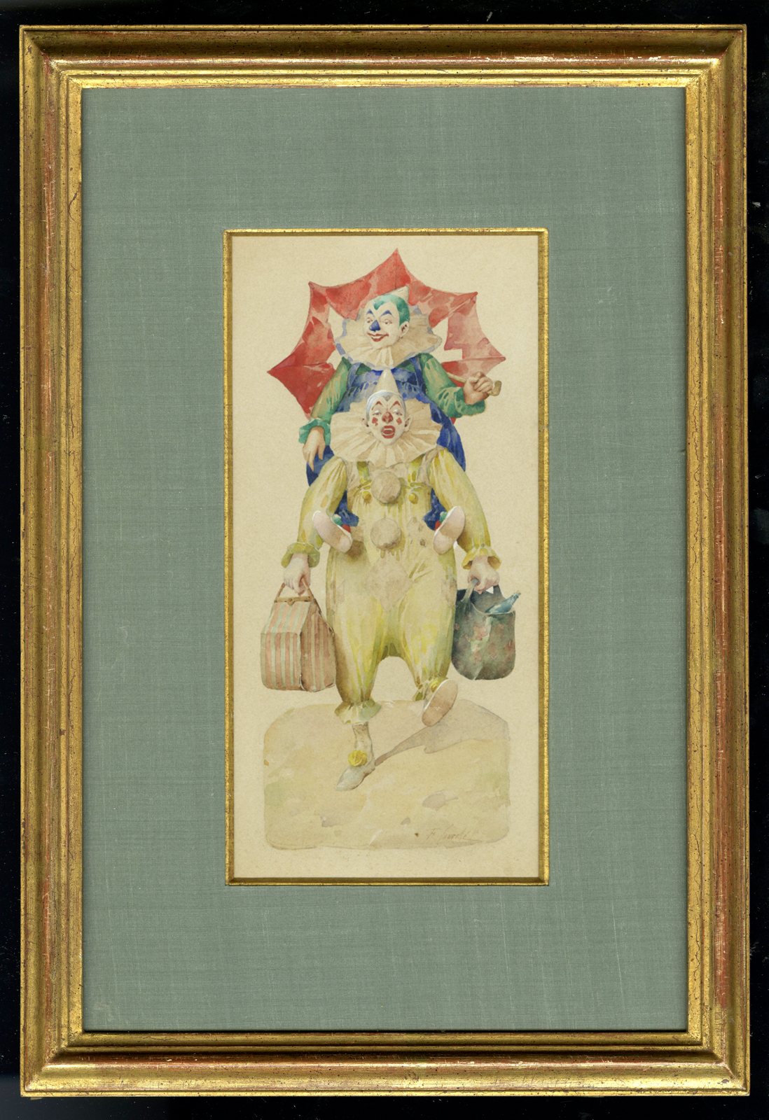 , Watercolour Drawing-CLOWNS-Felix Courché, Pictura Antique Prints