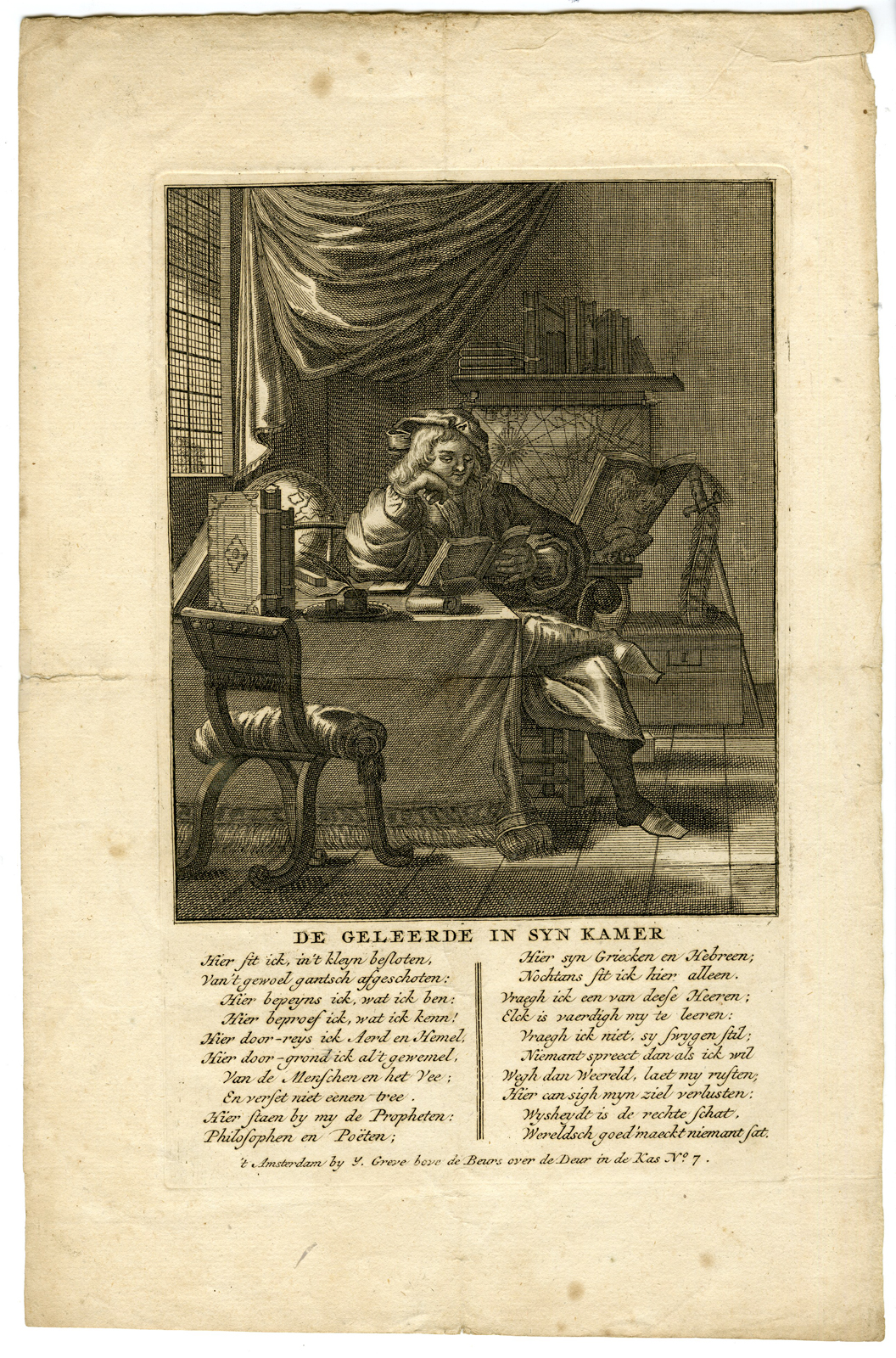, Rare Antique Print-SCIENTIST-SCHOLAR IN HIS STUDY-Wielant after van Dagen-c.1690, Pictura Antique Prints