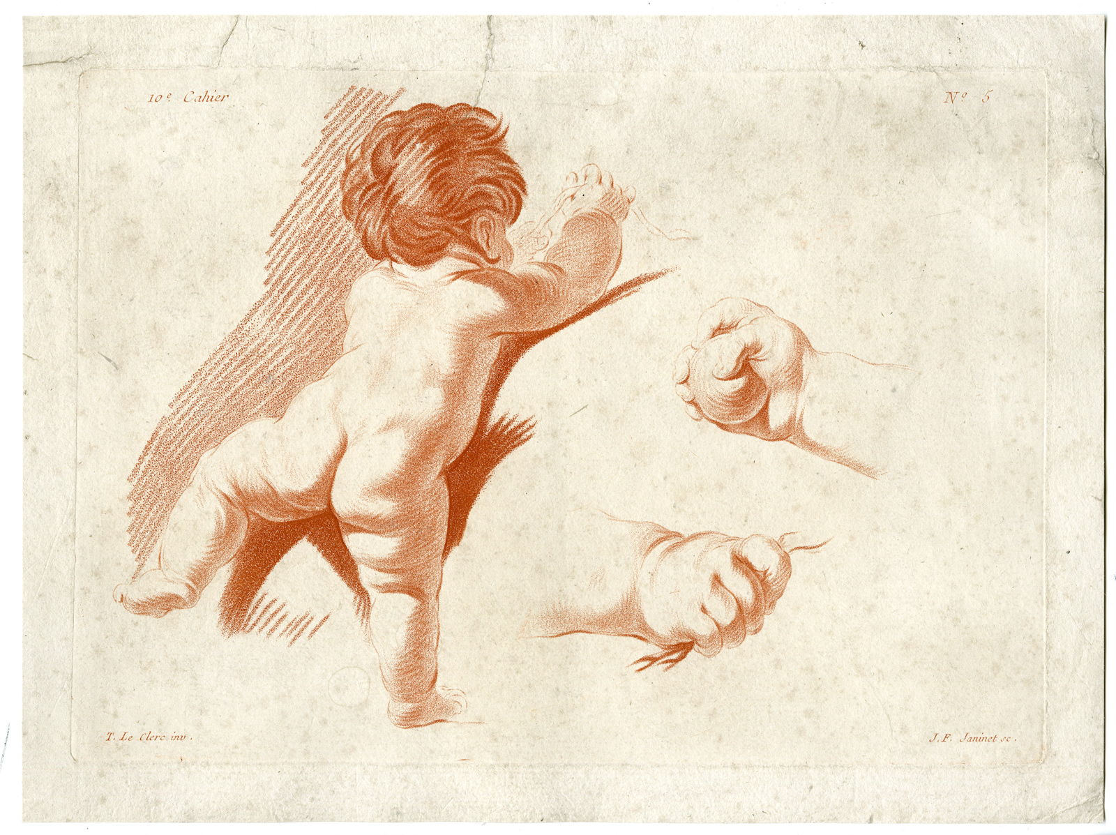 , Antique Print-BABY-NAKED-CRAWLING-HAND-BALL-Le Clerc-Janinet-ca. 1780, Pictura Antique Prints