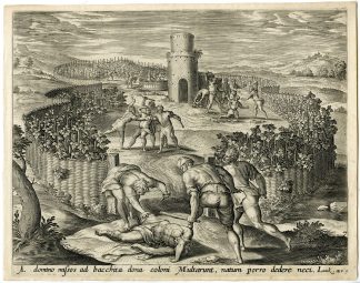 Rare Antique Master Print-PARABLE OF THE VINEYARD-Collaert after Francken-c.1570