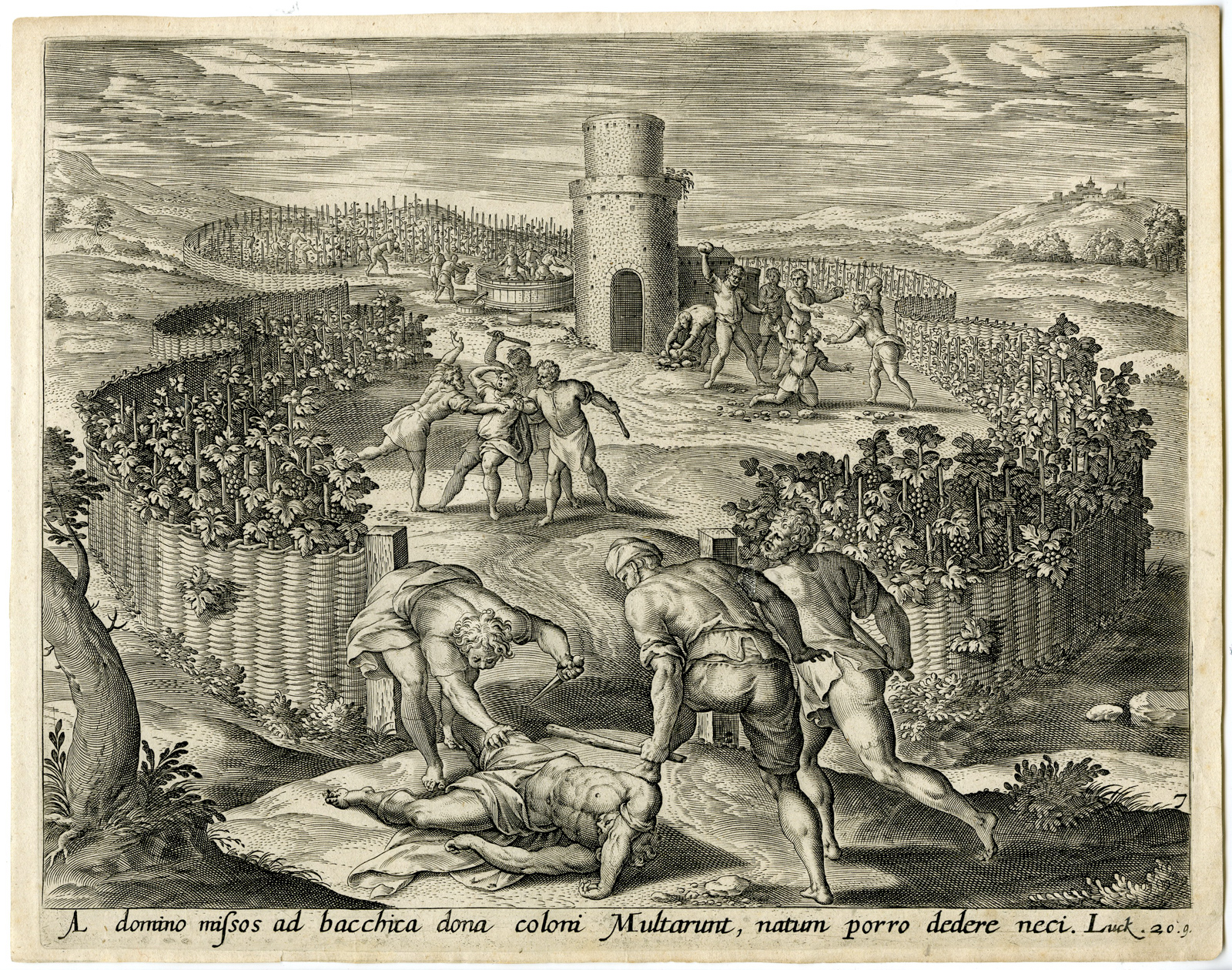 , Rare Antique Master Print-PARABLE OF THE VINEYARD-Collaert after Francken-c.1570, Pictura Antique Prints