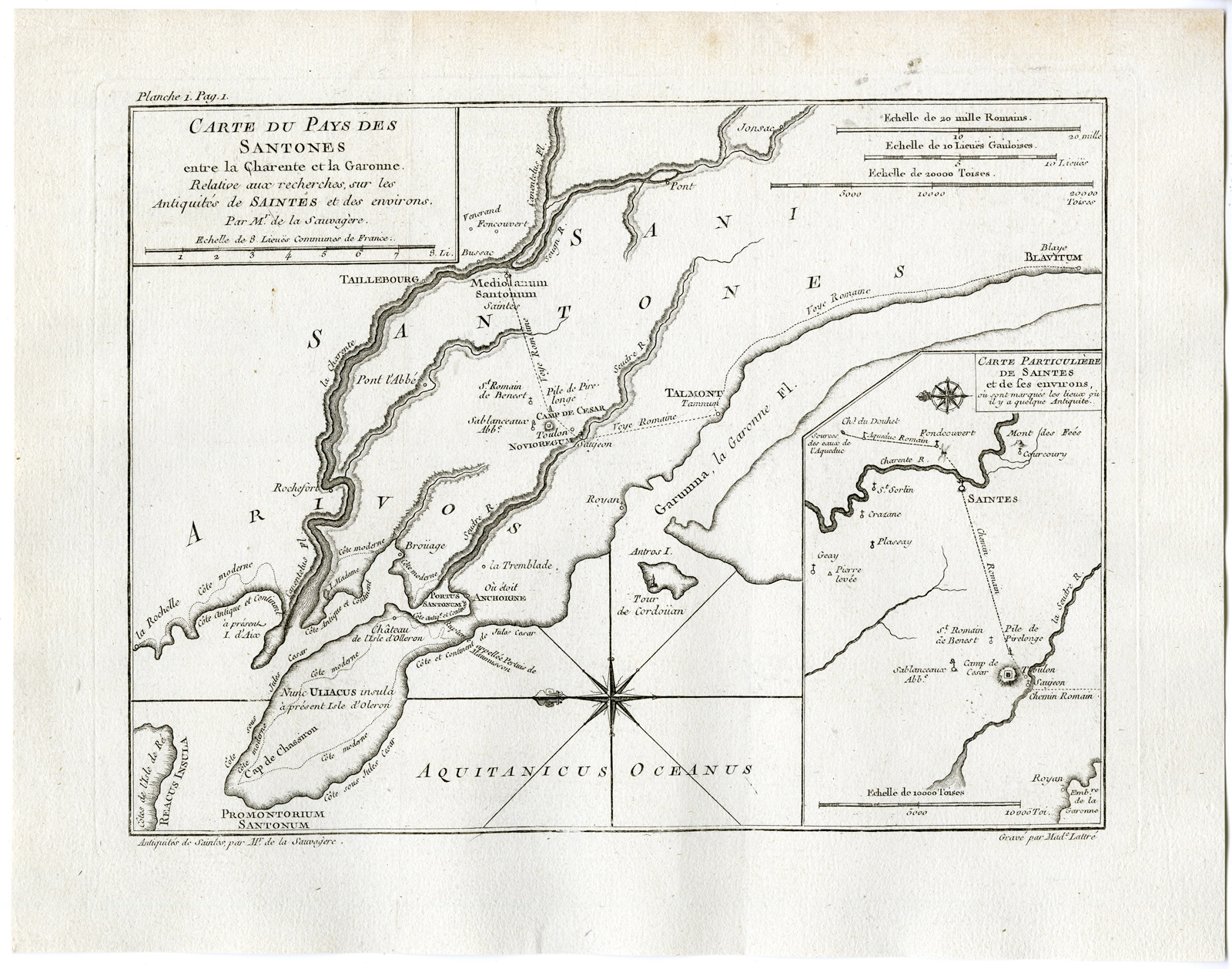 , Antique Print-SAINTES-SAINTONGE-SANTONES-Sauvagere-Lattre-1770, Pictura Antique Prints