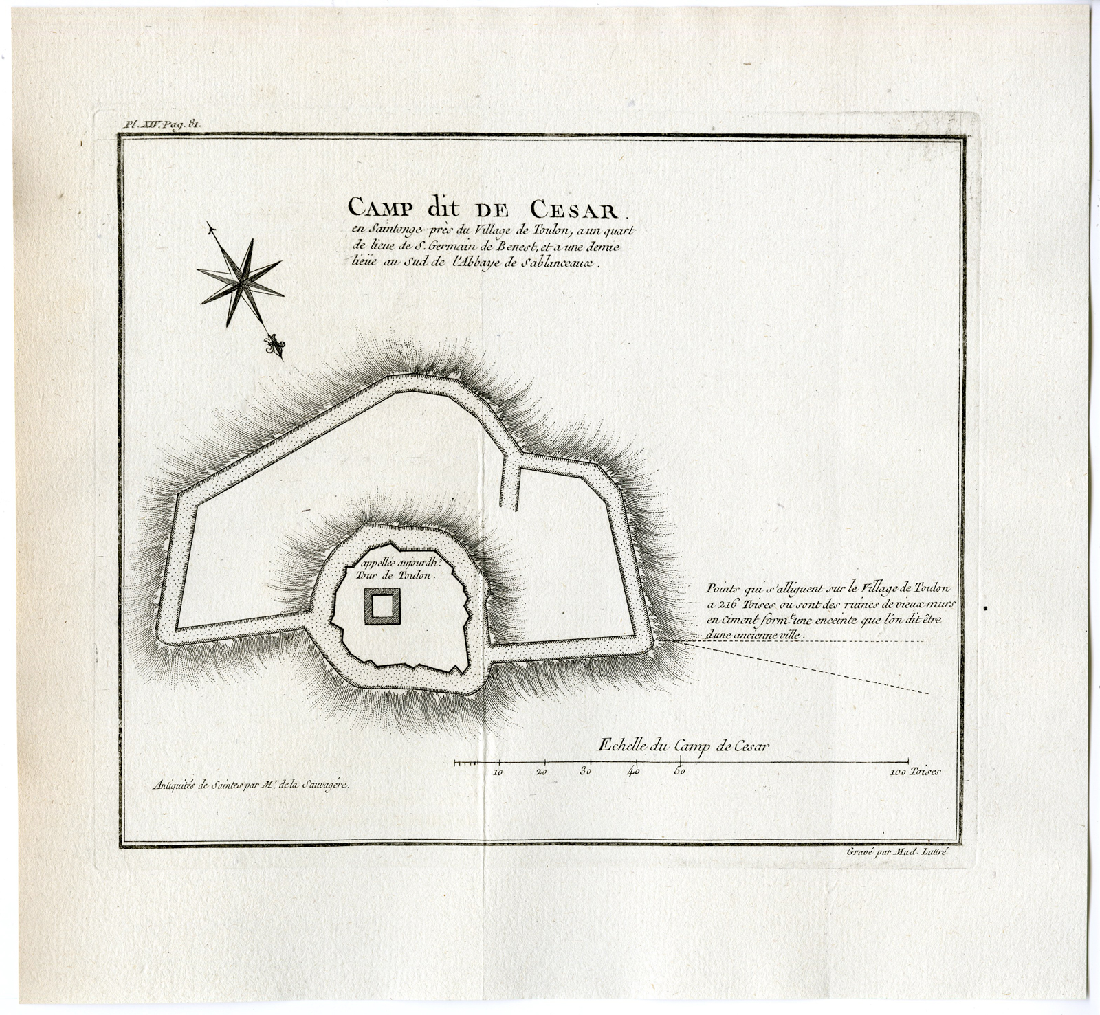, Antique Print-CAMP DIT DE CESAR-TOULON-SAINTONGE-Sauvagere-Lattre-1770, Pictura Antique Prints